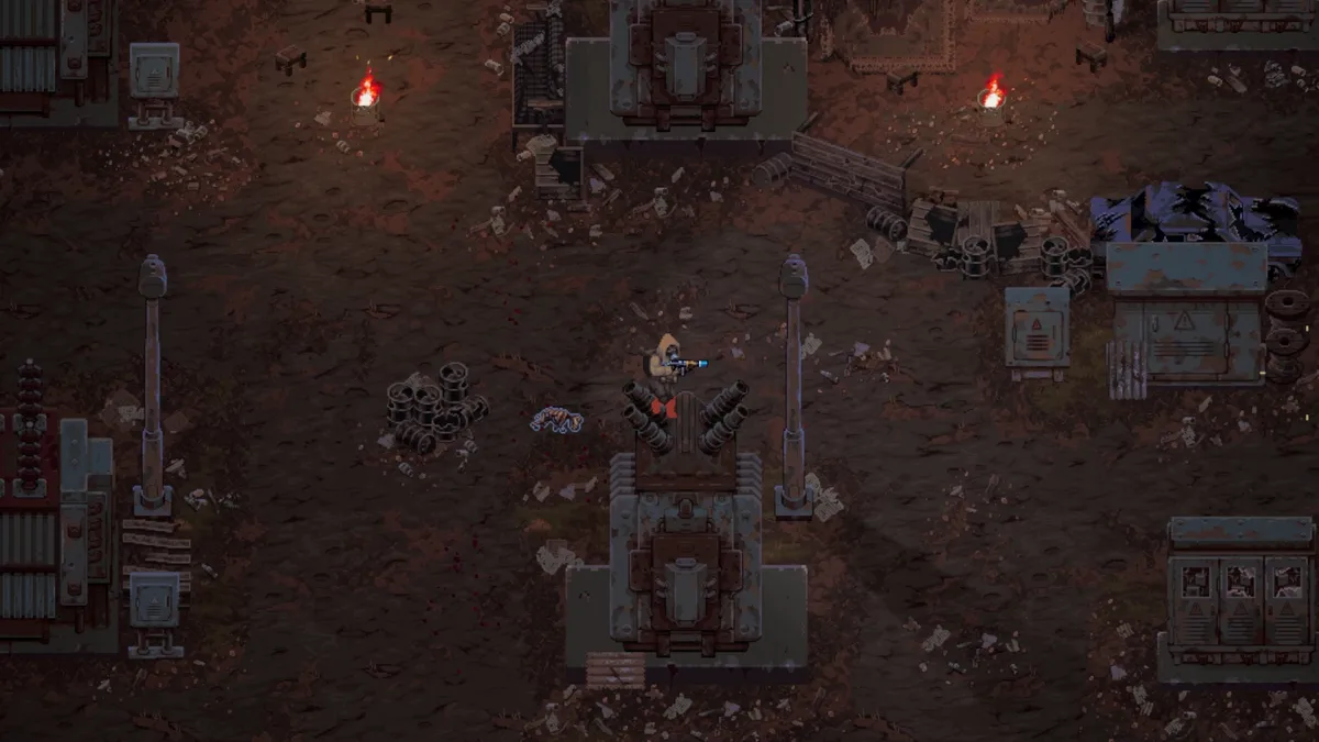 Scavland overcast rural road lined with weathered utility poles and wild grass — official in-game screenshot